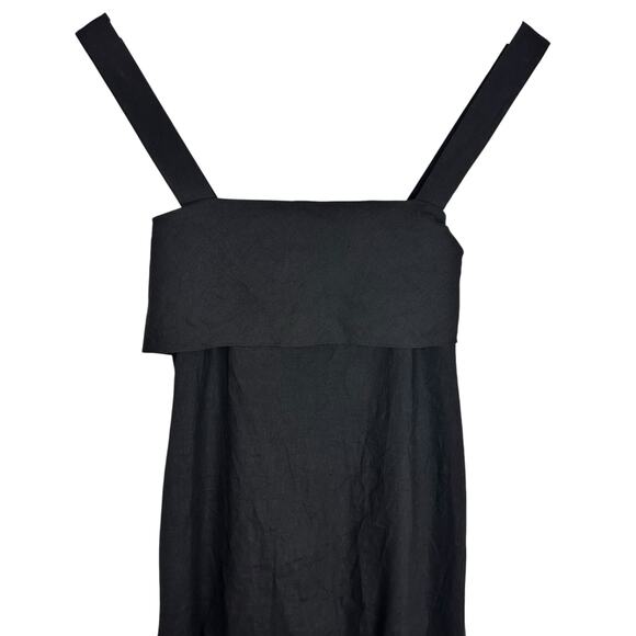 Theory Linen Blend Midi Ruffle Hem Dress Black Sz Small Resort Vacation Classic - Picture 7 of 16